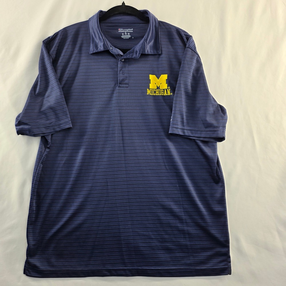 Champion Mens Michigan Wolverines Striped Polo Shirt Navy Blue Large 2909